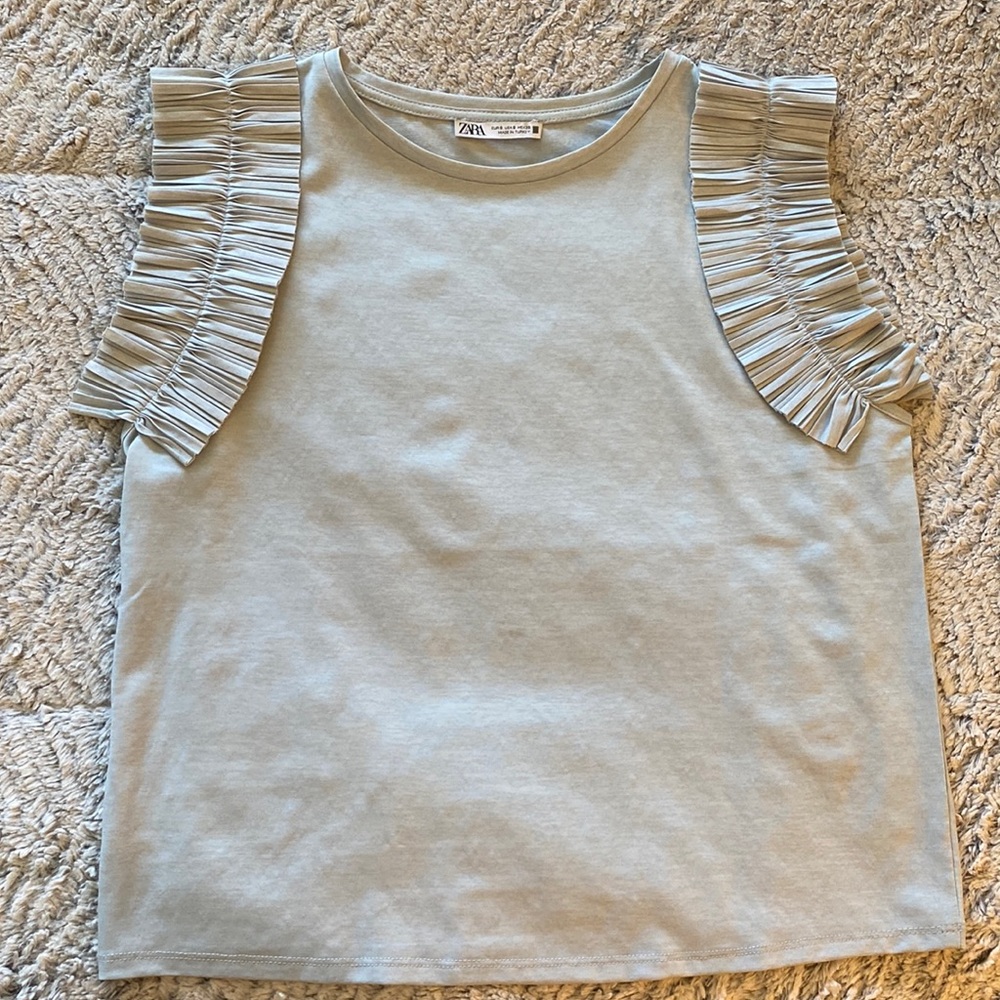 Light blue Ruffle sleeve tshirt